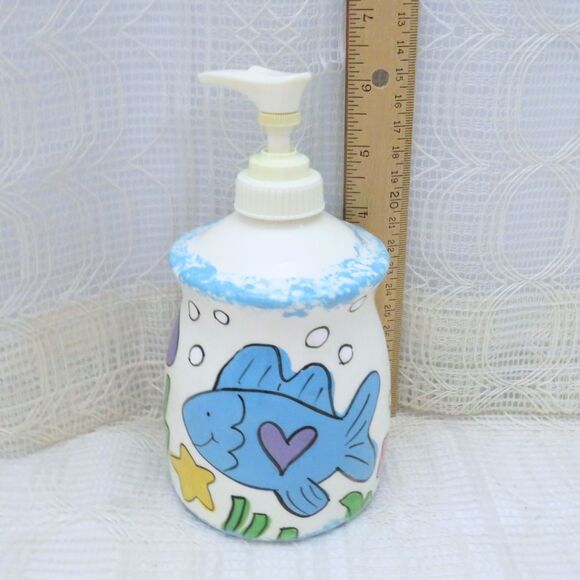 Vintage Handmade Ceramic Soap Dispenser With Fish And Sea Animals - Picture 7 of 8